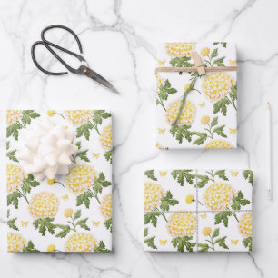 Feuille De Papier Cadeau Motif de fleurs d'hydrangea jaune élégant 