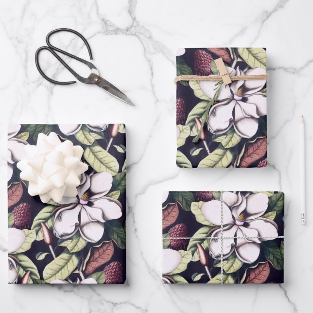 Feuille De Papier Cadeau Motif de fleurs Magnolia (Recto)