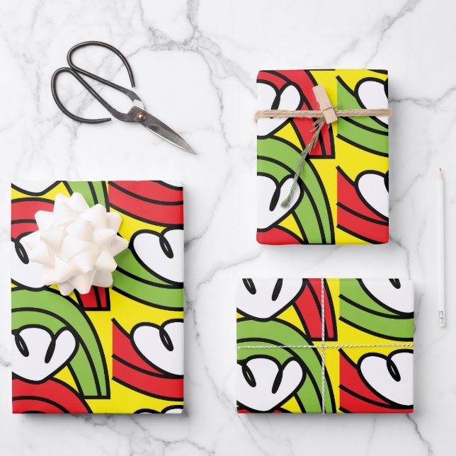 Feuille De Papier Cadeau Motif de fleurs vert rouge (Recto)