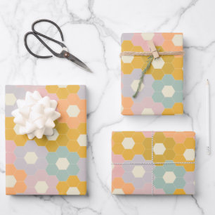 Feuille De Papier Cadeau Motif de fleurs Vintages d'Hexagon à Pastel