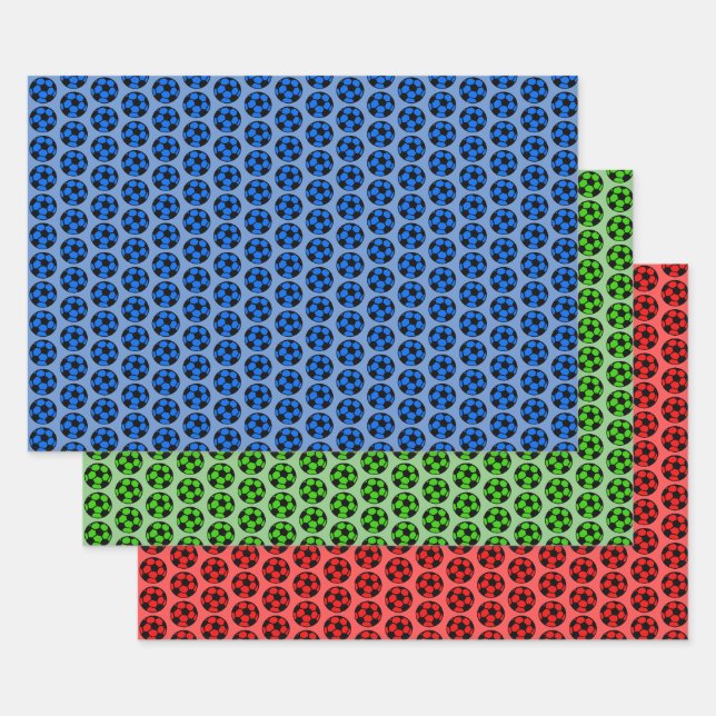 Feuille De Papier Cadeau Motif de football - Rouge bleu vert (Lot)
