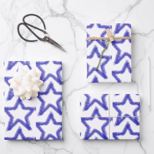 Feuille De Papier Cadeau Motif de forme étoile aquarelle (Recto)