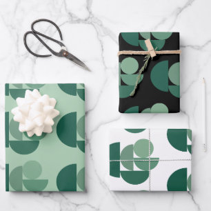Feuille De Papier Cadeau Motif de formes géométriques élégantes et vertes S