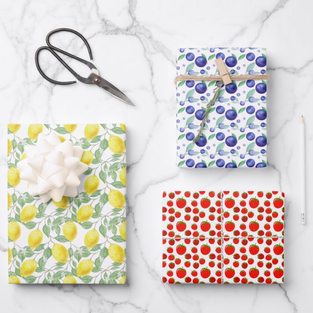 Feuille De Papier Cadeau Motif de fruits d'été moderne (Recto)