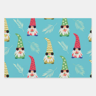 Feuille De Papier Cadeau Motif de gnomes d'été mignons tenant des fruits