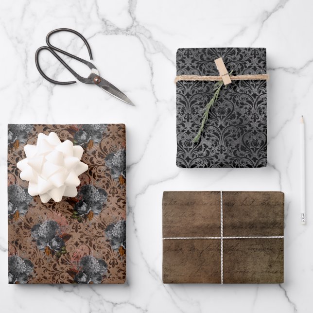 Feuille De Papier Cadeau Motif de Grunge gothique foncé (Recto)