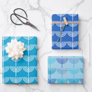 Feuille De Papier Cadeau Motif de Hanoukka Chanukkiah Menorah