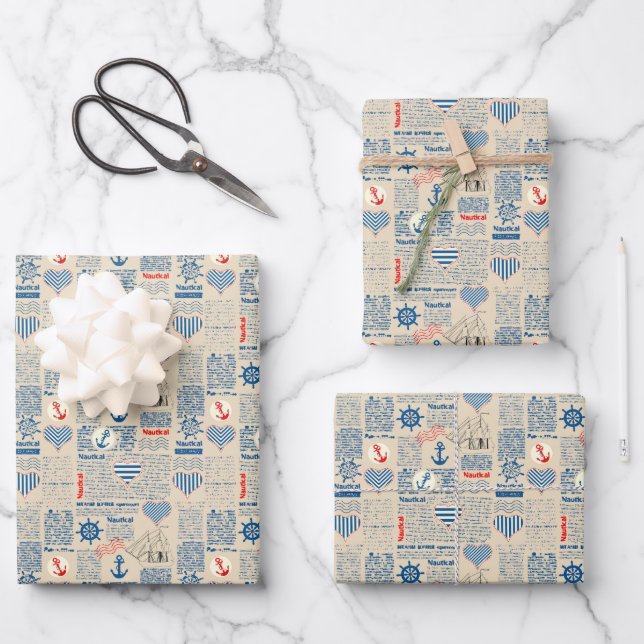 Feuille De Papier Cadeau Motif de journal nautique (Recto)