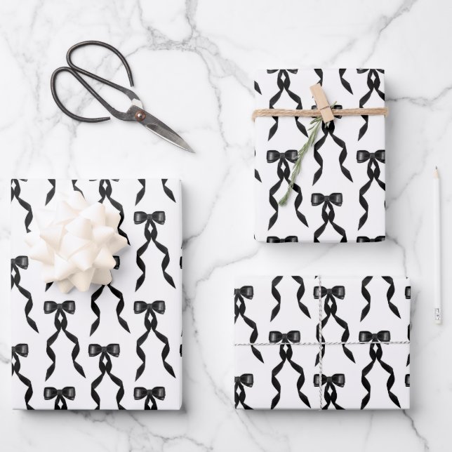 Feuille De Papier Cadeau Motif de la Bow Noir (Recto)