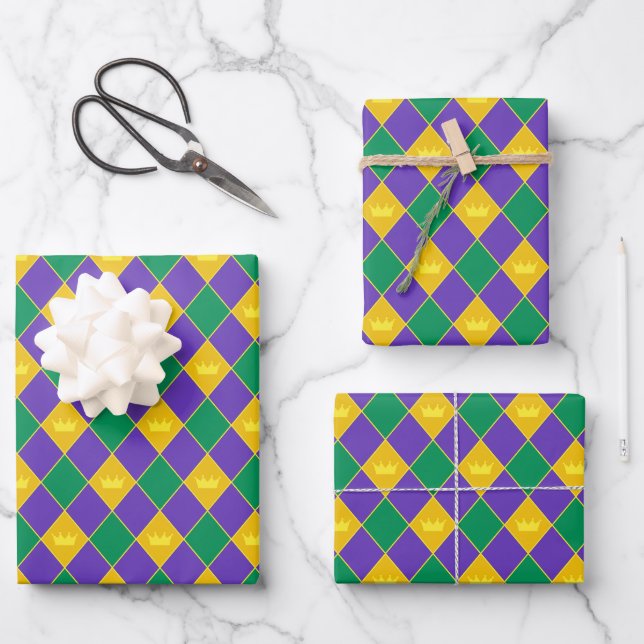 Feuille De Papier Cadeau Motif de la Couronne Mardi Gras (Recto)