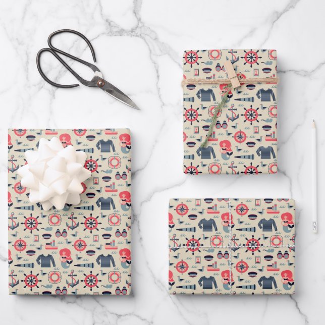 Feuille De Papier Cadeau Motif de la Marine (Recto)