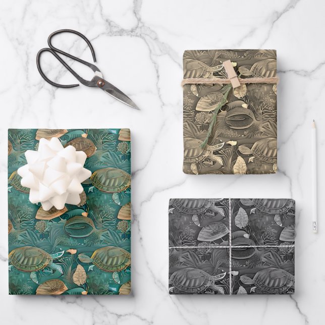 Feuille De Papier Cadeau Motif de la tortue No5 (Recto)