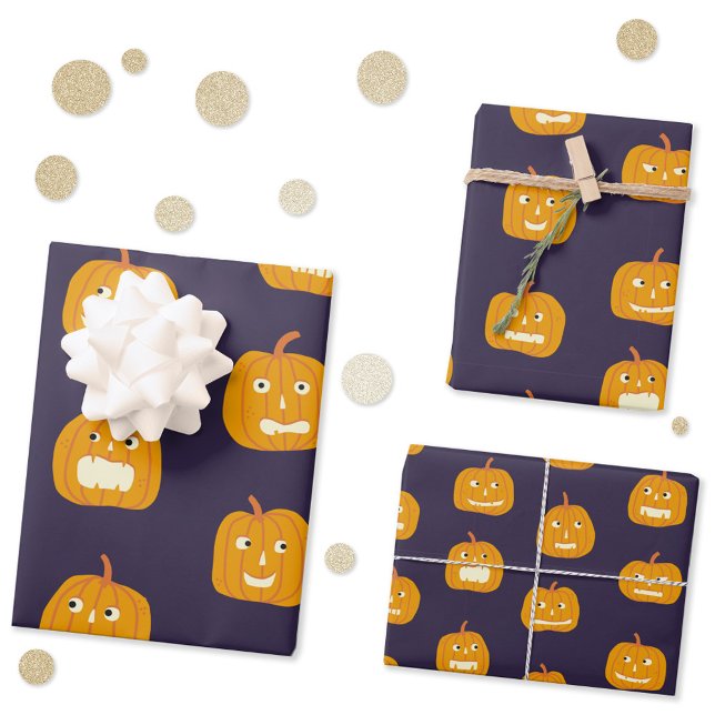 Feuille De Papier Cadeau Motif de lanterne Citrouille d'Halloween (Fun Halloween pumpkin lantern pattern gift wrapping paper)