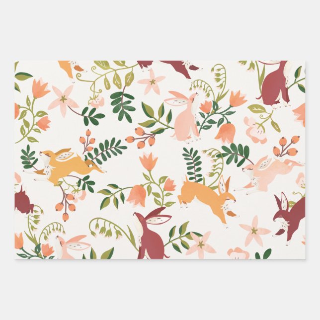 Feuille De Papier Cadeau Motif de lapin ludique et amusant (Devant)