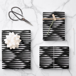 Feuille De Papier Cadeau Motif de ligne abstraite moderne noir et blanc