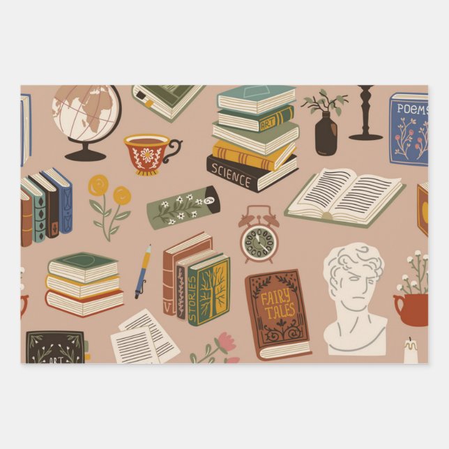 Feuille De Papier Cadeau Motif de livre (Devant)