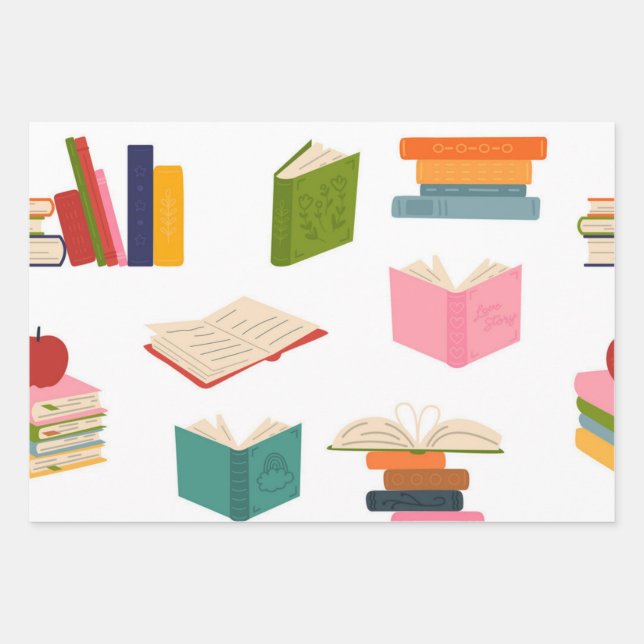 Feuille De Papier Cadeau Motif de livre (Devant)