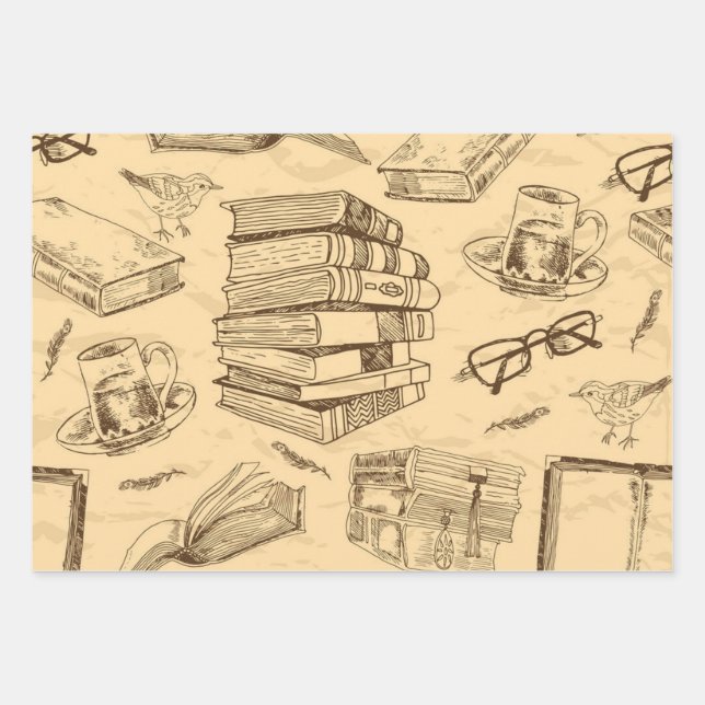 Feuille De Papier Cadeau Motif de livre (Devant)