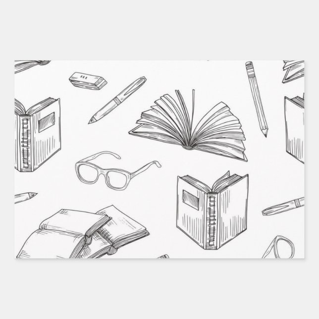 Feuille De Papier Cadeau Motif de livre (Devant)