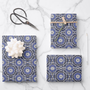 Feuille De Papier Cadeau Motif de mandala islamique ancien bleu