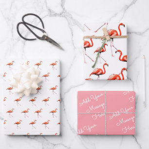 Feuille De Papier Cadeau Motif de message personnalisé Flamant rose