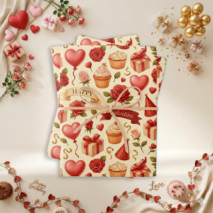 Feuille De Papier Cadeau Motif de motif de naissance de la Saint-Valentin p