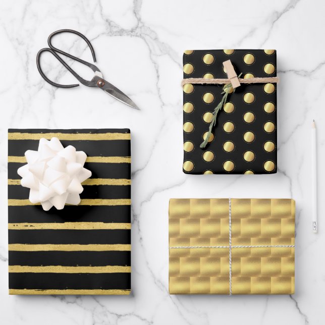 Feuille De Papier Cadeau Motif de Noël Black Gold (Recto)
