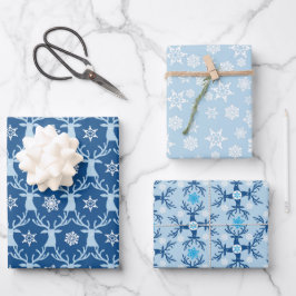Feuille De Papier Cadeau Motif de Noël Blue Reindeer