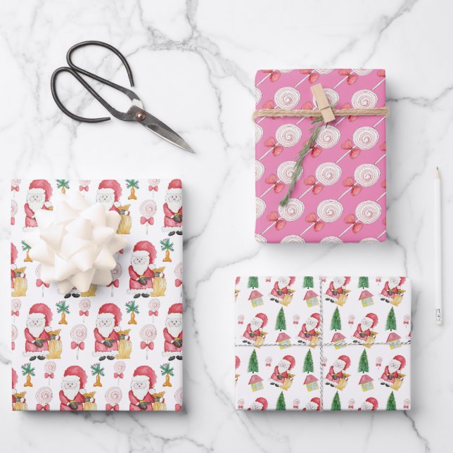 Feuille De Papier Cadeau Motif de Noël Candy Père Noël (Recto)