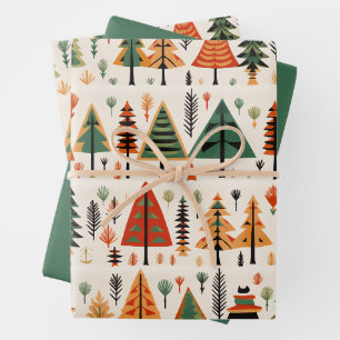 Feuille De Papier Cadeau Motif de Noël d'art populaire scandinave