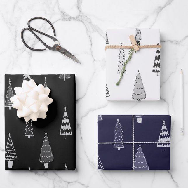 Feuille De Papier Cadeau Motif de Noël des sapins (Recto)