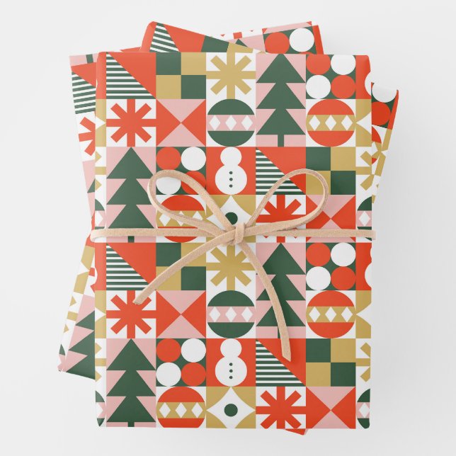 Feuille De Papier Cadeau Motif de Noël géométrique Abstrait (En situation)