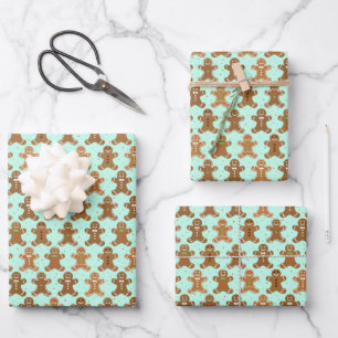 Feuille De Papier Cadeau Motif de Noël Hommes Gingerbread