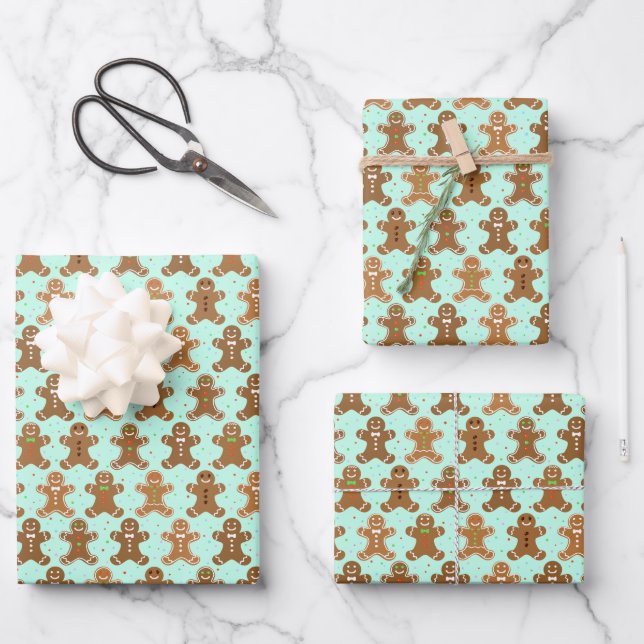 Feuille De Papier Cadeau Motif de Noël Hommes Gingerbread (Recto)