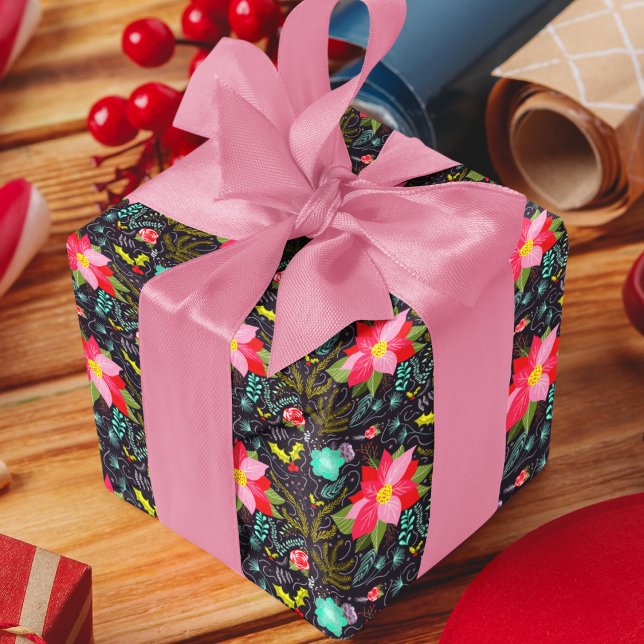 Feuille De Papier Cadeau Motif de Noël moderne Poinsettia (Créateur téléchargé)