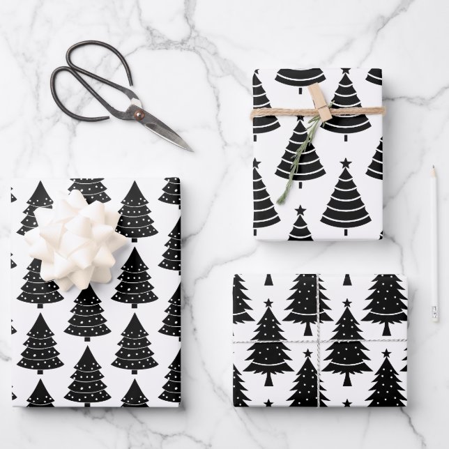 Feuille De Papier Cadeau Motif de Noël noir et blanc (Recto)