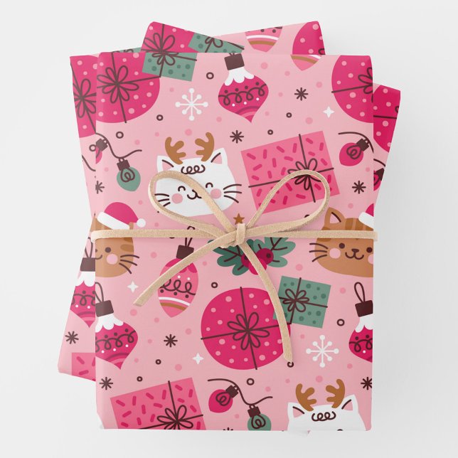 Feuille De Papier Cadeau Motif de Noël rose (Cute Pink Christmas Wrapping Paper Sheets!)