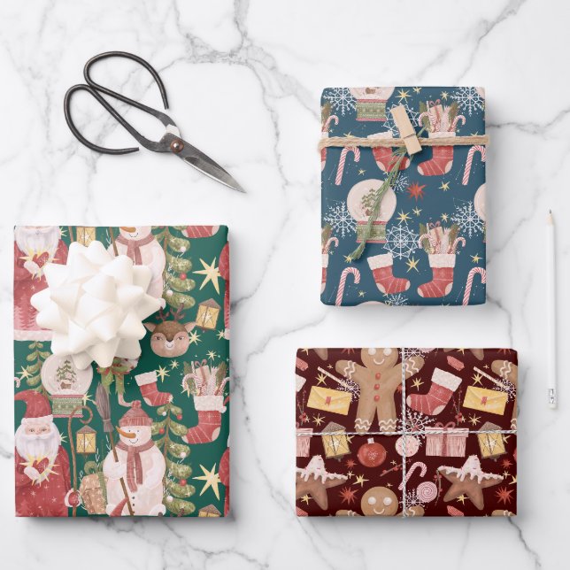 Feuille De Papier Cadeau Motif de Noël traditionnel scandinave (Recto)