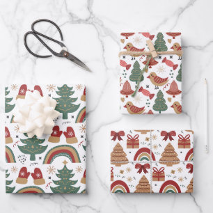 Feuille De Papier Cadeau Motif de Noël Vert Rouge Blanc