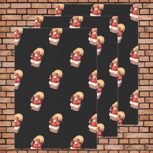 Feuille De Papier Cadeau Motif de Noël Vintage, Jolly Santa Claus