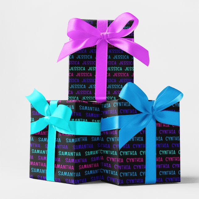 Feuille De Papier Cadeau Motif de nom couleur Cyberpunk (Colorful Cyberpunk Name Pattern Wrapping Paper Sheets)