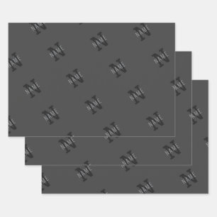 Feuille De Papier Cadeau Motif de nom et monogramme gris