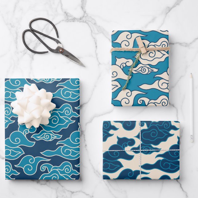 Feuille De Papier Cadeau Motif de nuage japonais (Recto)