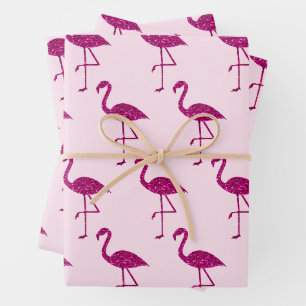 Feuille De Papier Cadeau Motif de paillettes flamant rose scintillant