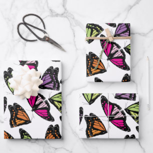 Feuille De Papier Cadeau Motif de papillons colorés