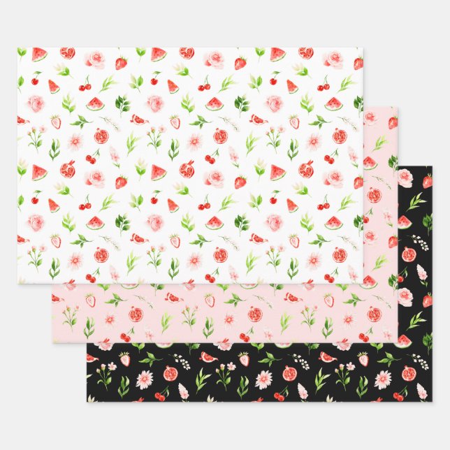 Feuille De Papier Cadeau Motif de pastèque et grenade (Lot)