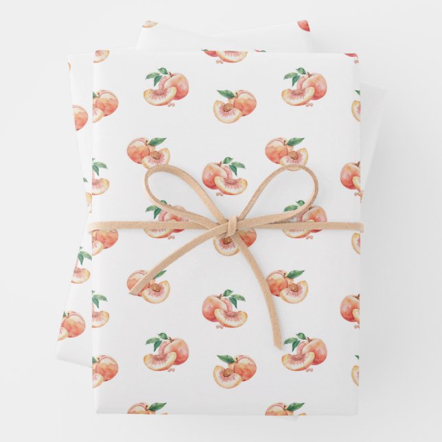 Feuille De Papier Cadeau Motif de pêche aquarelle (En situation)
