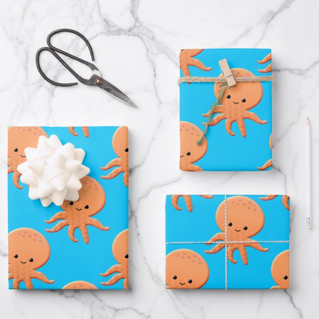 Feuille De Papier Cadeau Motif de pieuvre de bébé (Recto)
