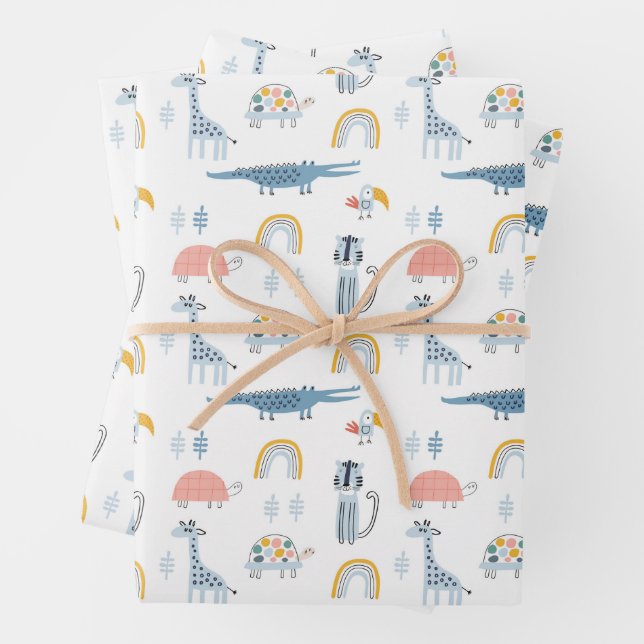 Feuille De Papier Cadeau Motif de plaisir animal Doodle (En situation)