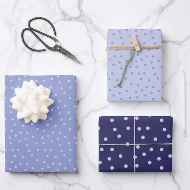 Feuille De Papier Cadeau Motif de points bleus modernes (Recto)